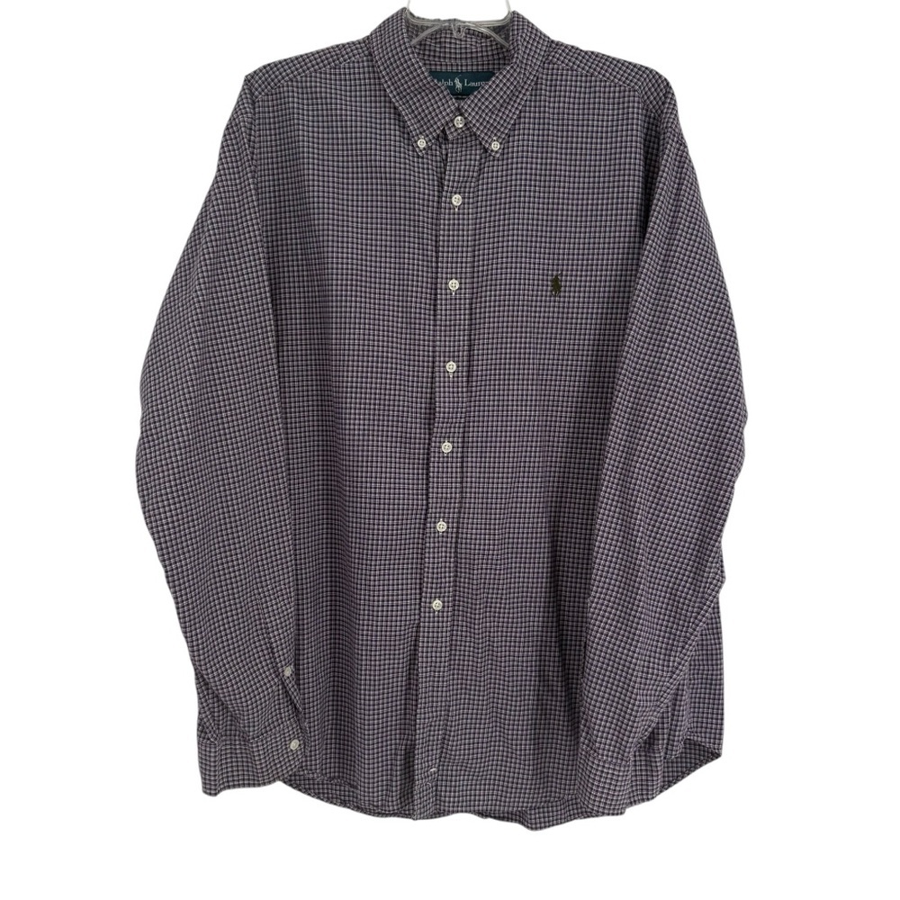 Ralph Lauren Shirt Men’s Plaid Long Sleeve Button Down Size XXL Pony Logo Purple